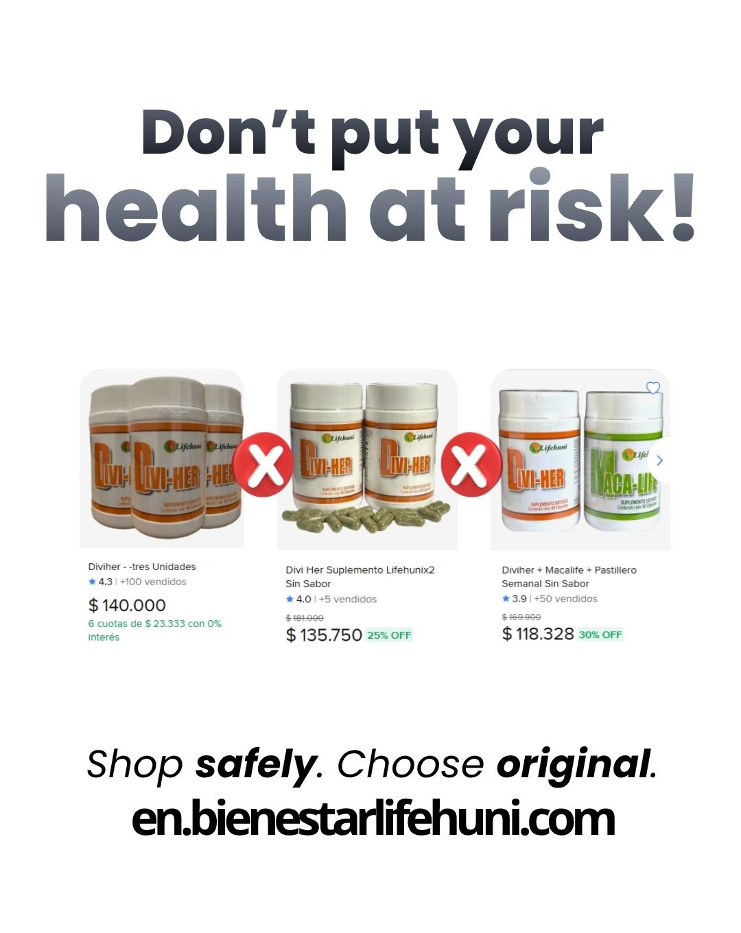 Evita productos falsificados Diviher y Macalife Lifehuni